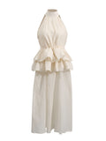 High-End Famous Wind Long Lotus Leaf Dress 2025 New Women's Sleeveless Straight Collar Solid Dress