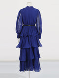 Lotus Leaf-Side Dress Spring 2025 New Temperament Elegant Embroidered Design Belt Long-Sleeved Dress