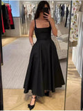 Fashion Goddess Temperament Sexy Sling Square Straight Color Swing Hepburn Dress Dress