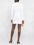 Autumn And Winter Pa Family Fashion Famous Woman Goddess Metal Buckle V-Neck Black Thin Knitted Dress
