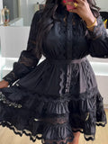 Elegant Court Style 2025 Summer New Collar Lace Embroidery Strap Lotus Side Lantern Sleeve Dress