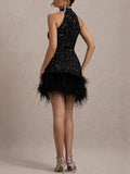 Women's New Sexy Sleeveless Body Shiny Plush Dress Dress Dress Glie 8105 HZ0628