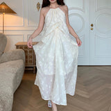 New Elegant Loose Folded Neck Dress Sexy Bare Sleeveless Holiday Dress