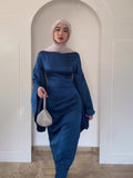 2024 New Waist-Skinny Trumpet Sleeve Solid Color Temperament Dress Woman