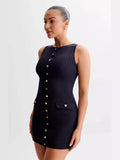 Summer New Temperament Sleeveless Round Collar Repair Woven Short Dress