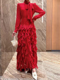 Evening Dress 2024 Spring Party Party Stand Tie With Heavy Industry Lotus Leaf Side Wave Chiffon Dress Dress