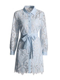 French Retro Embroidered Short Dress 2025 Summer New Collar Long Sleeves To Close The Waist Irregular Dress Woman