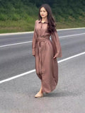 Summer New French Collar Temperament Waist Solid-Colored Cardigan Dress