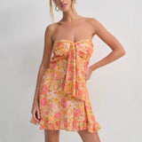 Sexy French Print Translucent Floral Wrapping Thoracic A-Skirt Miniskirt HZ0628