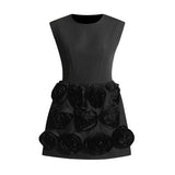 Temperament Elegant Style Dress 2025 Spring New Sleeveless Tie Spliced Three-Dimensional Flowers Short Dress Woman