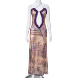New Women's Mesh Slings Hollow Lace Opening Dress DJPT