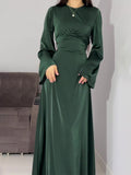 2024 New Waist-Skinny Strap Solid Long-Sleeved Long-Sleeved Dress Dress Dress Woman