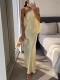 Women's Slanted Shoulder Tie With Sleeveless Solid-Colored Dress Stylish Simple Women 8148 HZ0628