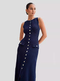 Summer New Temperament Sleeveless Round Collar Knitted Dress