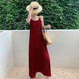 Red Seaside Holiday Sling Dress Women's Summer 2024 New Temperament Loose 100-Folded Long Dress Super Fairy