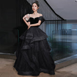 Word Shoulder Evening Dress Woman 2025 New Art Exam Graduation Evening Dress Dress Spring Temperament Banquet Dress