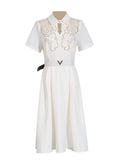 Temperament Style Dress 2025 Summer New Collar Hollow Crouses To Collect Belt Long Dress Women's Dress