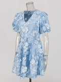 Temperament Dress Dress Women 2025 Summer New Water-Soluble Flower Bubble Sleeve High-Grade Three-Dimensional Flower Dress