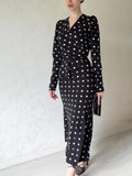 Chic French Wave Dot Dress Temperament V-Necked Hip Dress Tice With Waist Display Skinny Bottom Skirt