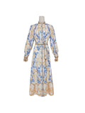Famous Wind High-End Printing Small Collar Single Buckle Collar Buckle With Waist Long Dress