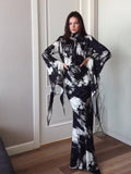 Spring Repair With Ribbon Densate Printing Irregular Design Long Dress