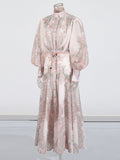 Temperament Court Style Dress 2025 New Print Single-Dlocked Long-Sleeved Summer Dress
