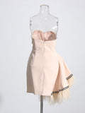 Babes Dress Woman 2025 Spring New Temperament Feather Splicing Flower Set Body Bram Dress Dress