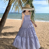 Sanya Holiday Style French Loose Dress Seaside Fairy Dress Folded Sling Dress