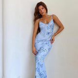 Sling V-Neck Print Sexy Body Dress Summer Holiday Hot Girl Dress Dress Girl DJPT