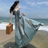 Sexy Sling Dress Women's Summer New Hainan Sanya Bohemia Printed Back Holiday Dress