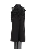 Temperament Sexy Wind 2025 Summer New Mesh Splicing Flowers Decorated Nails Sleeveless Tidal Dress