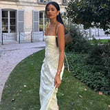 With The Same Retro Cream-Colored Sling Print-Deli Dress Sweet And Gentle Wind Birthday Evening Dress