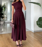 Women's Summer Round Neck Short Sleeve Splicing Irregular Pressure High-Waisted Skirt