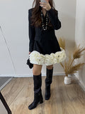 Fresh Sweet Style Suit Dress 2025 Summer New V-Neck Double Buckle Lotus Leaf Side Splicing Dress Woman