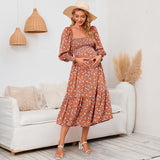 2025 New Spring Pregnant Woman Chiffon Dress Small Broken Floral Dress Maternity