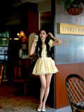 Short Dress Pure Vietnamese Niche Dress Yellow Broken Flower Deep V Print Holiday Thorny Skirt