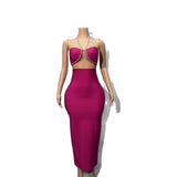 A Diamond Chain Hanging Neck Dress Sexy Breast-Wearing Hips Women's Bandage Evening Dress