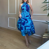 Summer New Fashion Temperament Round Collar Printing Dress