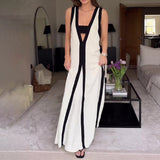 Women's Summer Sexy V-Neck Wide Shoulder Collsion Casual Dress