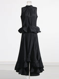 Elegant Style Suit 2025 Spring New Sleeveless Wrinkle Blouse Irregular Lotus Leaf Dress Two Sets Of Women