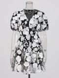 Temperament Dress Dress Women 2025 Summer New Water-Soluble Flower Bubble Sleeve High-Grade Three-Dimensional Flower Dress