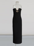 Seduction Gold Locking Banding Long Dress 2025 New Female Summer Breast V-Neck Design Dress