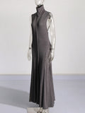 Sister Casual Dress Women's Dress 2025 Spring New Standing Sleeveless 100-Folded Knitting Dress