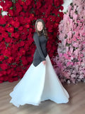 Autumn New Black And White Splicing Temperament Folds To The Waist Show Thin Swing Dress Women