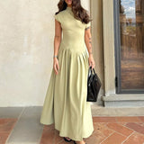Women's Summer Round Neck Short Sleeve Splicing Irregular Pressure High-Waisted Skirt