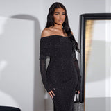 Autumn 2025 New Sexy Dress Temperament Body-Slid One-Word Shoulder Dress Woman DJPT