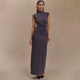 2025 New Solid Colorless Sleeveless Ruffed Zipper Bag Tug Of The Noise Dress