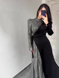 2024 Fashion Temperament Long Sleeve Splicing Squint Design Fake Two-Piece Dress
