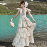 Design Sense Niche Sleeveless Hanging Neck Dress Fairy Summer Seaside Holiday Dress