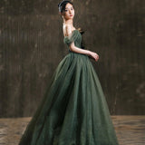 Evening Dress 2025 Summer New Green One-Word Shoulder Fairy Masturity Host Dress